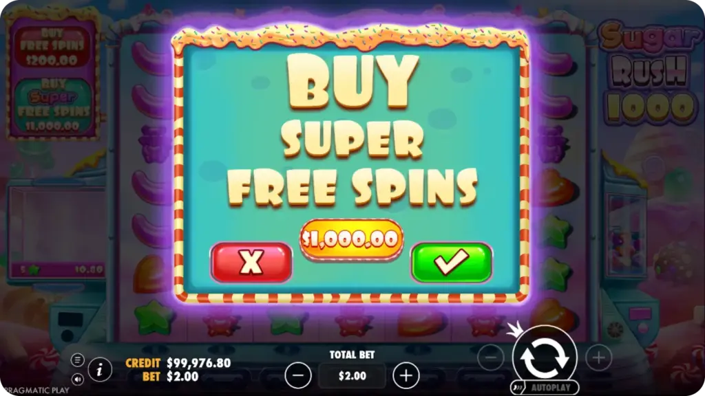 Free Spins en Bonus Buy opties in Sugar Rush 1000 met scatter symbolen