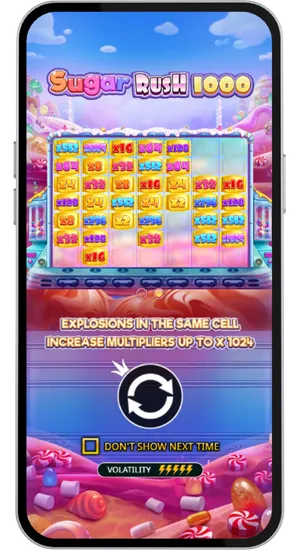 Sugar Rush 1000 startscherm met multiplier spots